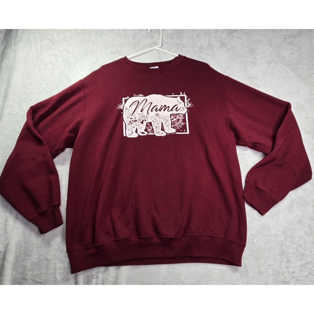 Mama Bear Sweatshirt Women's Large Wine Burgundy Soft Cottagecore Rustic Warm
